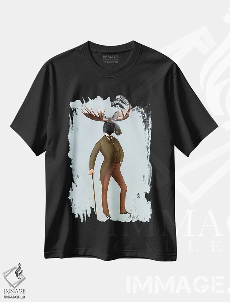 تیشرت مشکی طرح دار گوزن شمالی کت وشلواری، هنر دیجیتال اثر فب فانکی | immage.ir