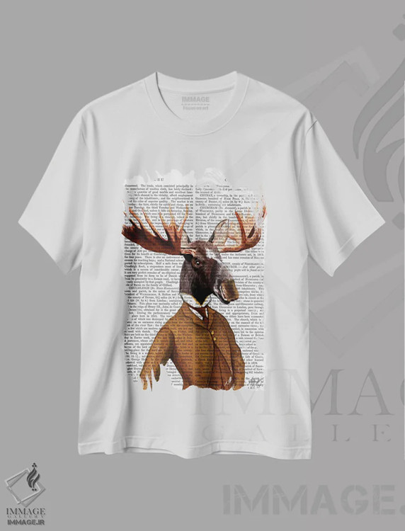 تیشرت سفید طرح دار پرتره گوزن شمالی کت وشلواری، هنر دیجیتال اثر فب فانکی | immage.ir