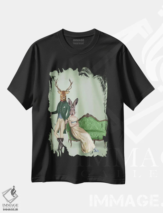 تیشرت مشکی طرح دار آقای گوزن و خانم خرگوش، هنر دیجیتال اثر فب فانکی | immage.ir