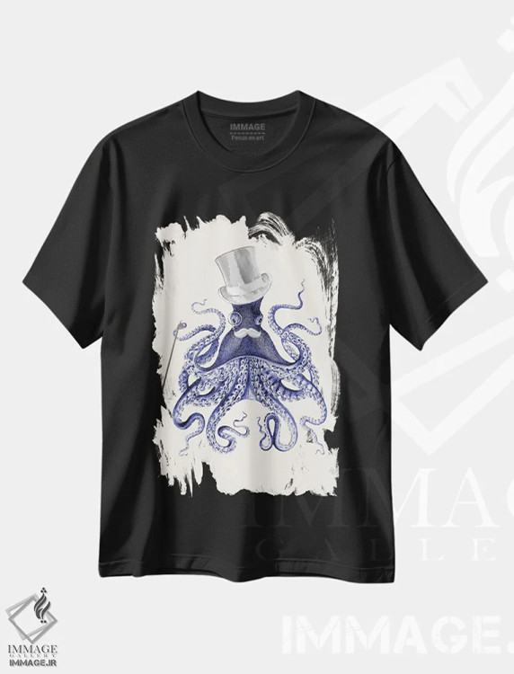 تیشرت مشکی طرح دار اختاپوس در شهر، تزئینی اثر فب فانکی | immage.ir