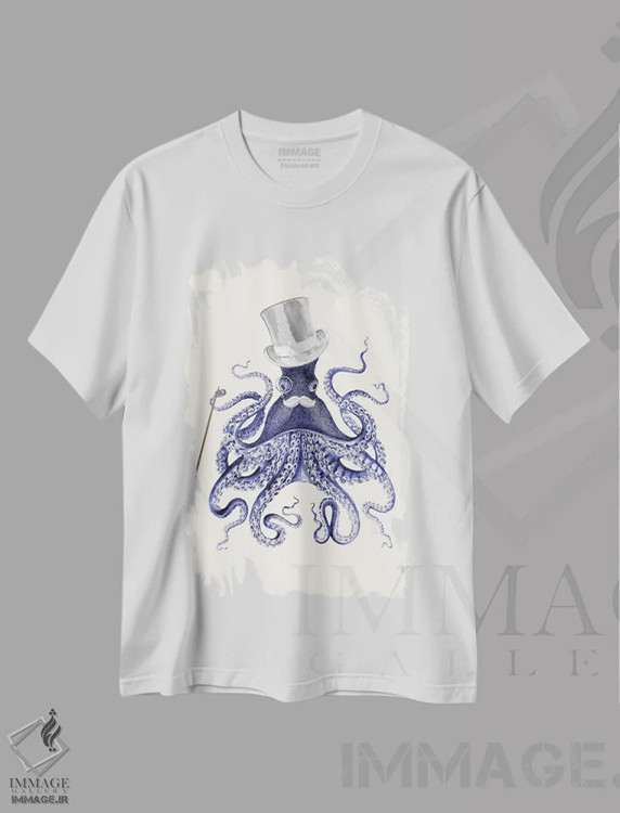 تیشرت سفید طرح دار اختاپوس در شهر، تزئینی اثر فب فانکی | فروشگاه ایماژ