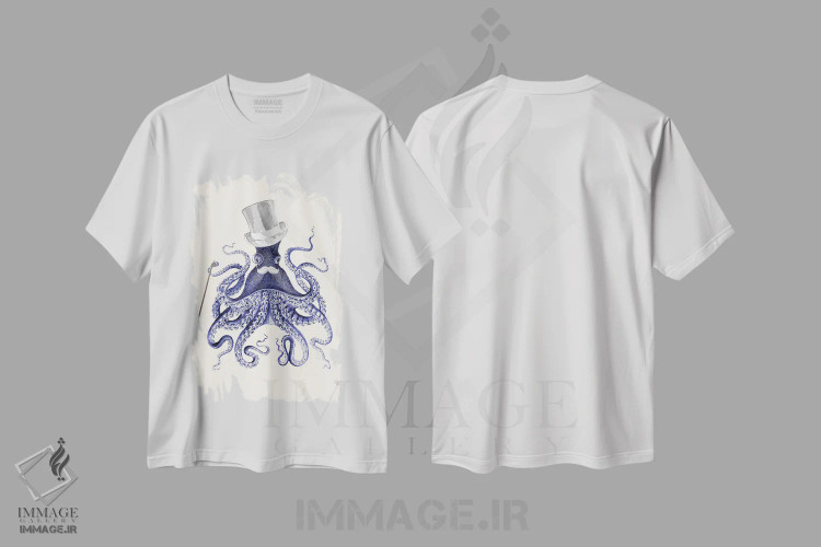 تیشرت سفید طرح دار اختاپوس در شهر، تزئینی اثر فب فانکی | فروشگاه ایماژ