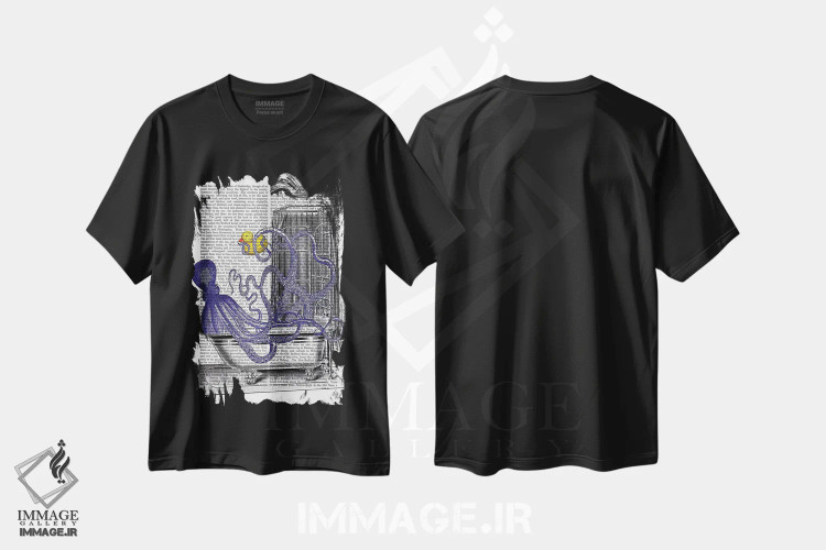 تیشرت مشکی طرح دار اختاپوس در وان حمام، تزئینی اثر فب فانکی | immage.ir