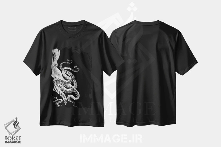 تیشرت مشکی طرح دار اختاپوس، سیاه و سفید ۲، تزئینی اثر فب فانکی | immage.ir