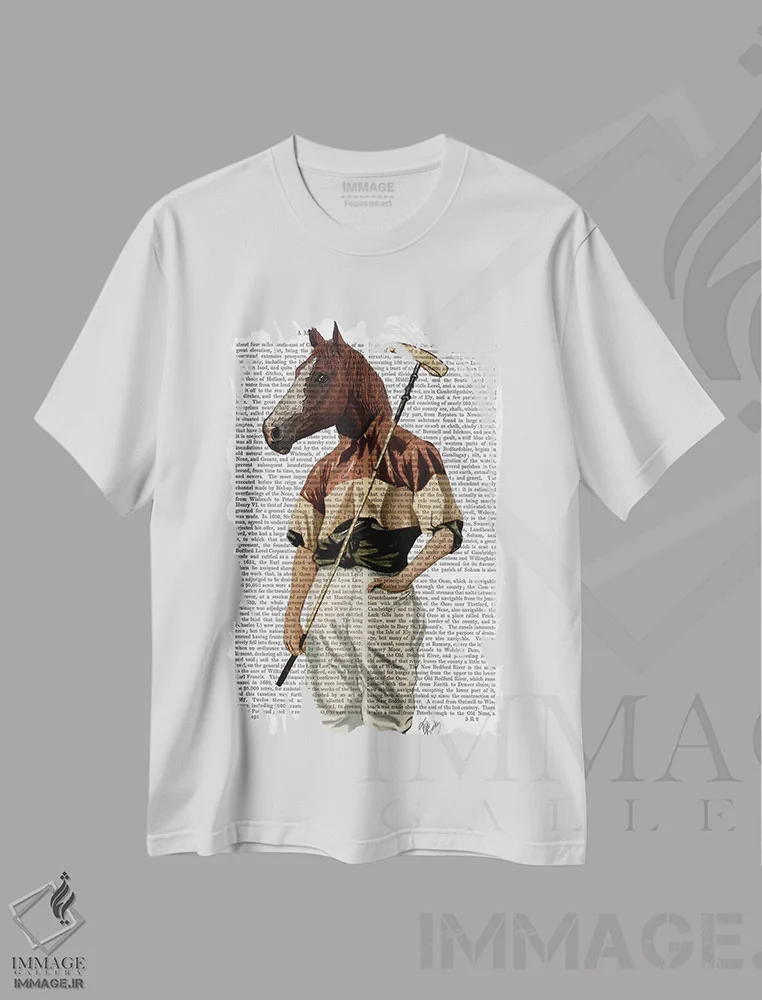 تیشرت سفید طرح دار اسب چوگان، هنر دیجیتال اثر فب فانکی | فروشگاه ایماژ