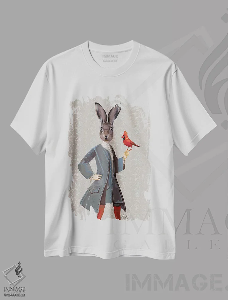 تیشرت سفید طرح دار خرگوش و پرنده، هنر دیجیتال اثر فب فانکی | immage.ir