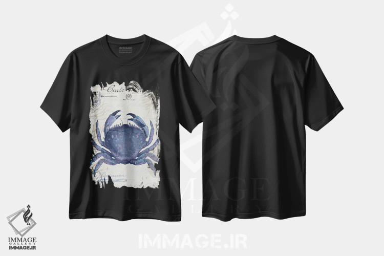 تیشرت مشکی طرح دار کارت پستال ساحلی روی کرم: خرچنگ، تزئینی اثر فب فانکی | immage.ir
