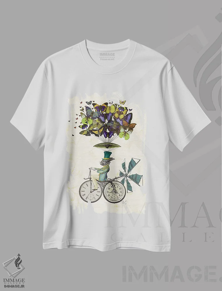 تیشرت سفید طرح دار خرگوش زمان پرواز، هنر دیجیتال اثر فب فانکی | فروشگاه ایماژ
