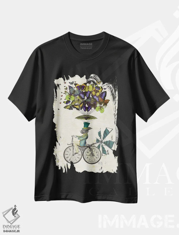 تیشرت مشکی طرح دار خرگوش زمان پرواز، هنر دیجیتال اثر فب فانکی | immage.ir