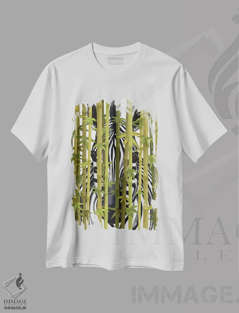 تیشرت سفید طرح دار گورخر بامبویی، هنر دیجیتال اثر فب فانکی | immage.ir