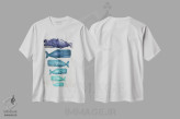 تیشرت سفید طرح دار خانواده نهنگ آبی روی سفید، تزئینی اثر فب فانکی | فروشگاه ایماژ