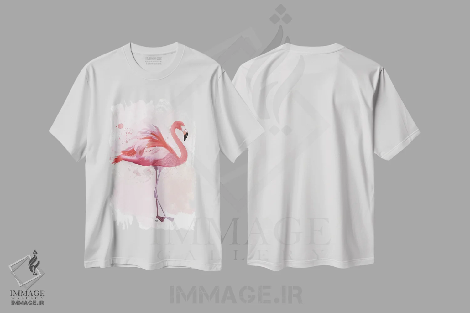 تیشرت سفید طرح دار فلامینگو پرپُشت ۲، دکور ساحلی اثر فب فانکی | فروشگاه ایماژ