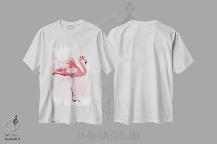 تیشرت سفید طرح دار فلامینگو پرپُشت ۲، دکور ساحلی اثر فب فانکی | فروشگاه ایماژ