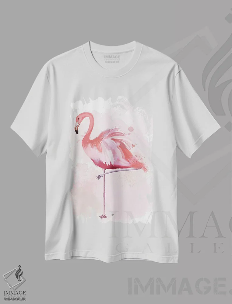 تیشرت سفید طرح دار فلامینگو پرپُشت ۴، دکور ساحلی اثر فب فانکی | immage.ir