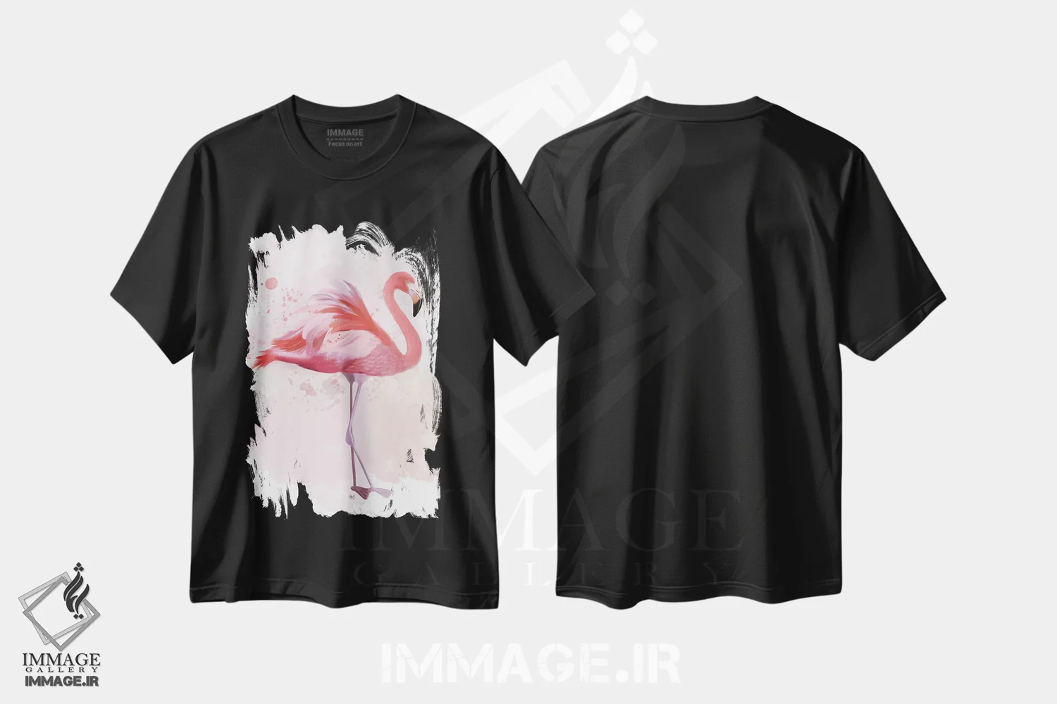 تیشرت مشکی طرح دار فلامینگو پرپُشت ۲، دکور ساحلی اثر فب فانکی | immage.ir