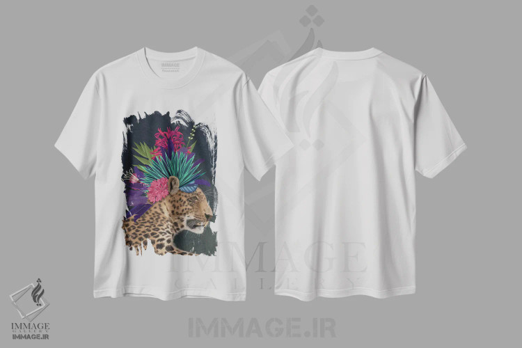 تیشرت سفید طرح دار پلنگ گلخانه ای ۱، دکور بوهمی اثر فب فانکی | فروشگاه ایماژ