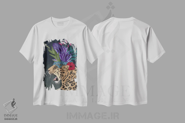 تیشرت سفید طرح دار پلنگ گلخانه ای ۲، دکور بوهمی اثر فب فانکی | immage.ir