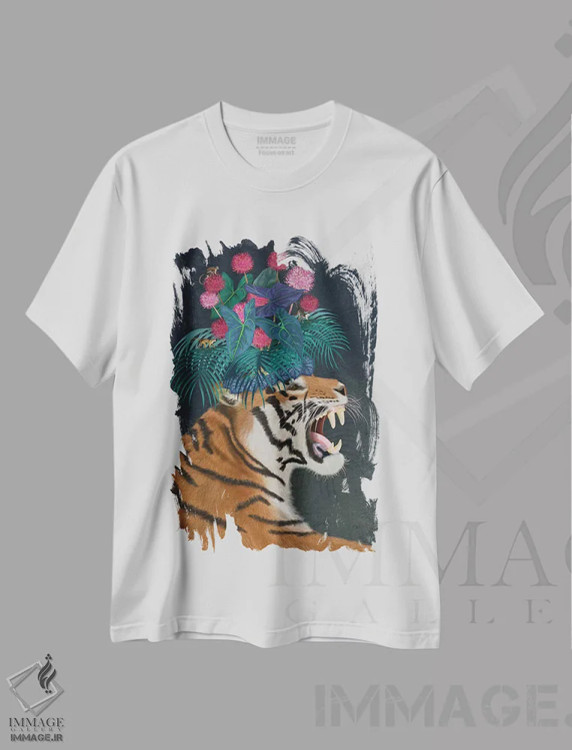 تیشرت سفید طرح دار ببر گلخانه ای ۱، دکور بوهمی اثر فب فانکی | فروشگاه ایماژ