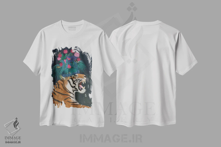 تیشرت سفید طرح دار ببر گلخانه ای ۱، دکور بوهمی اثر فب فانکی | فروشگاه ایماژ