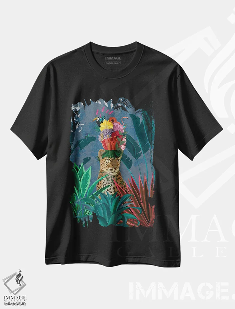 تیشرت مشکی طرح دار پلنگ با سربند، دکور بوهمی اثر فب فانکی | immage.ir