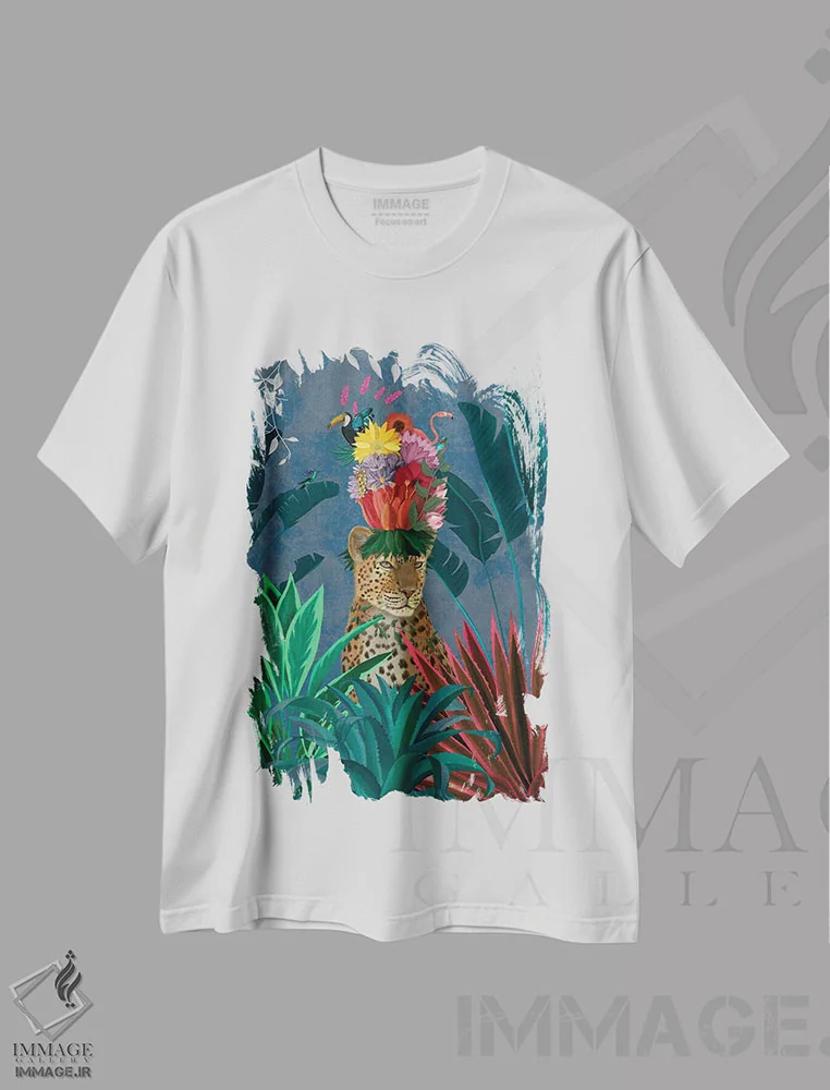 تیشرت سفید طرح دار پلنگ با سربند، دکور بوهمی اثر فب فانکی | فروشگاه ایماژ