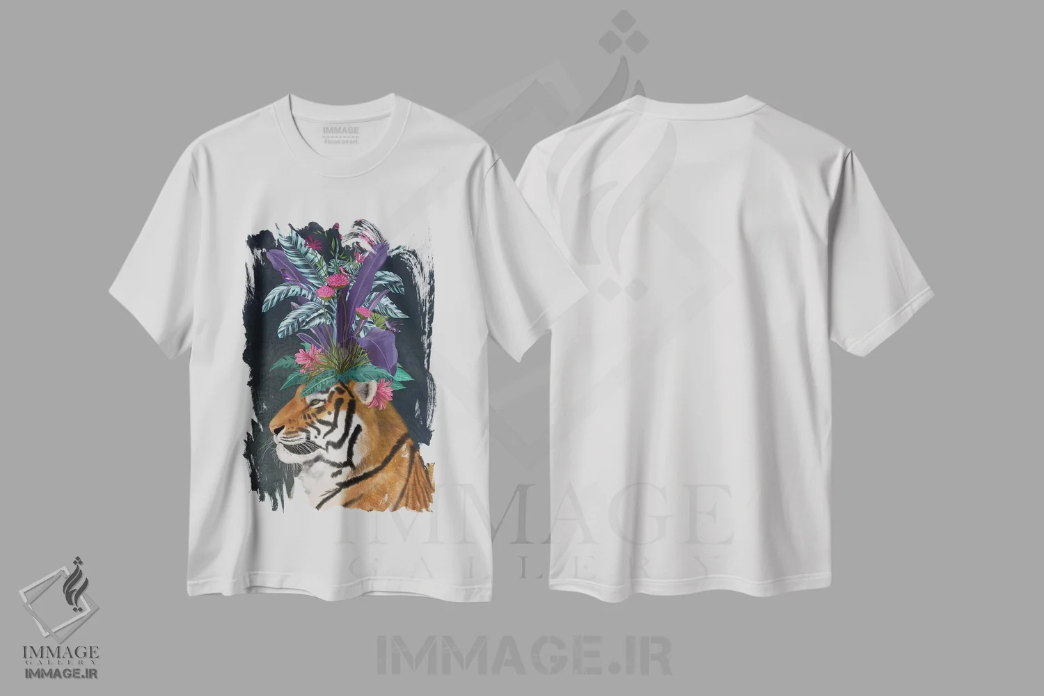 تیشرت سفید طرح دار ببر گلخانه ای ۲، دکور بوهمی اثر فب فانکی | immage.ir