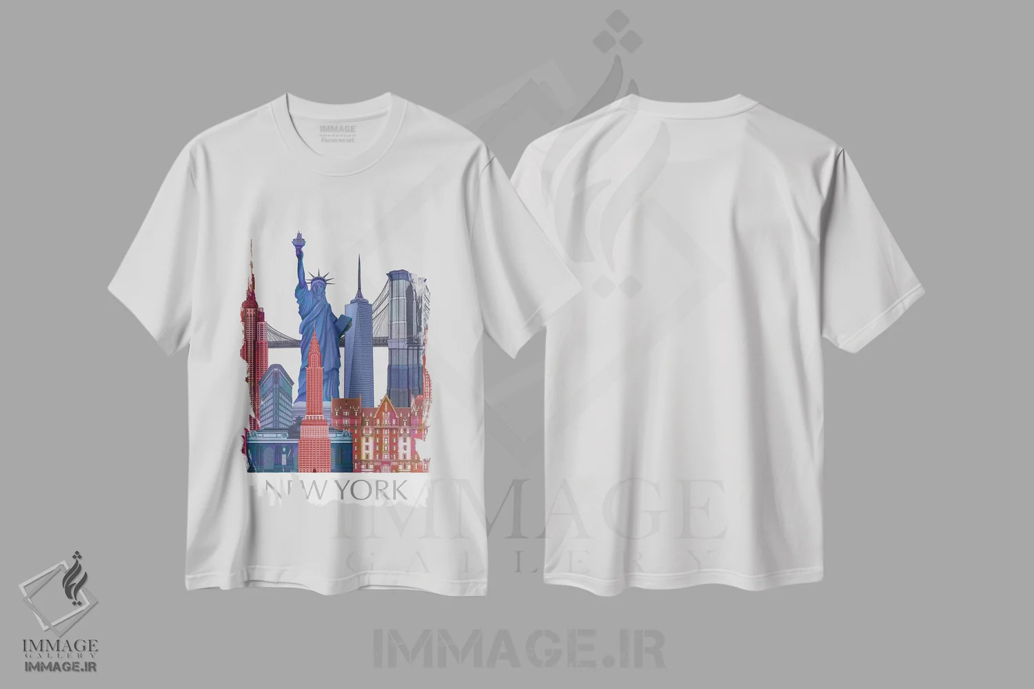 تیشرت سفید طرح دار مناظر شاخص نیویورک، قرمز و آبی ۲، دکور معاصر اثر فب فانکی | immage.ir