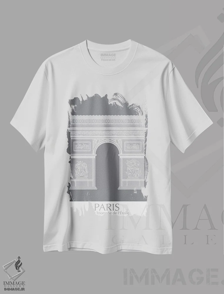 تیشرت سفید طرح دار طاق پیروزی پاریس، دکور معاصر اثر فب فانکی | فروشگاه ایماژ