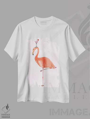 تیشرت سفید طرح دار فلامینگو و کوکتل ۳-۱، دکور معاصر اثر فب فانکی | فروشگاه ایماژ
