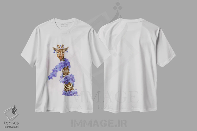 تیشرت سفید طرح دار زرافه با بوآی بنفش ۱، دکور معاصر اثر فب فانکی | immage.ir