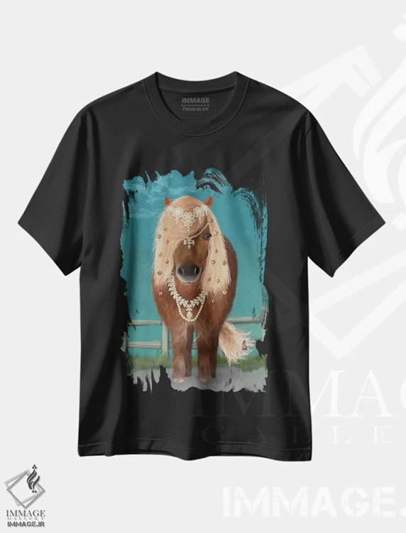 تیشرت مشکی طرح دار اسب پونی قهوه ای با زنگوله، کامل ۱، دکور معاصر اثر فب فانکی | فروشگاه ایماژ