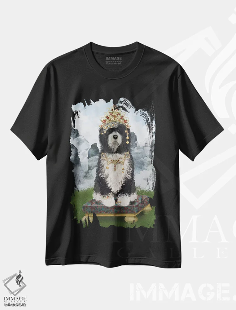 تیشرت مشکی طرح دار تبتی ۱، دکور معاصر اثر فب فانکی | فروشگاه ایماژ