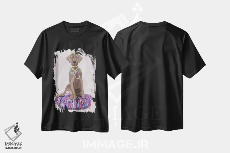 تیشرت مشکی طرح دار وایمارانر روی بالشت بنفش ۱، دکور معاصر اثر فب فانکی | immage.ir