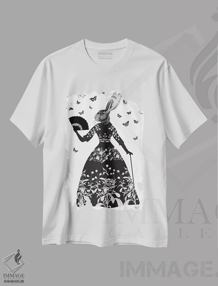 تیشرت سفید طرح دار خرگوش سیاه ۲، هنر دیجیتال اثر فب فانکی | immage.ir