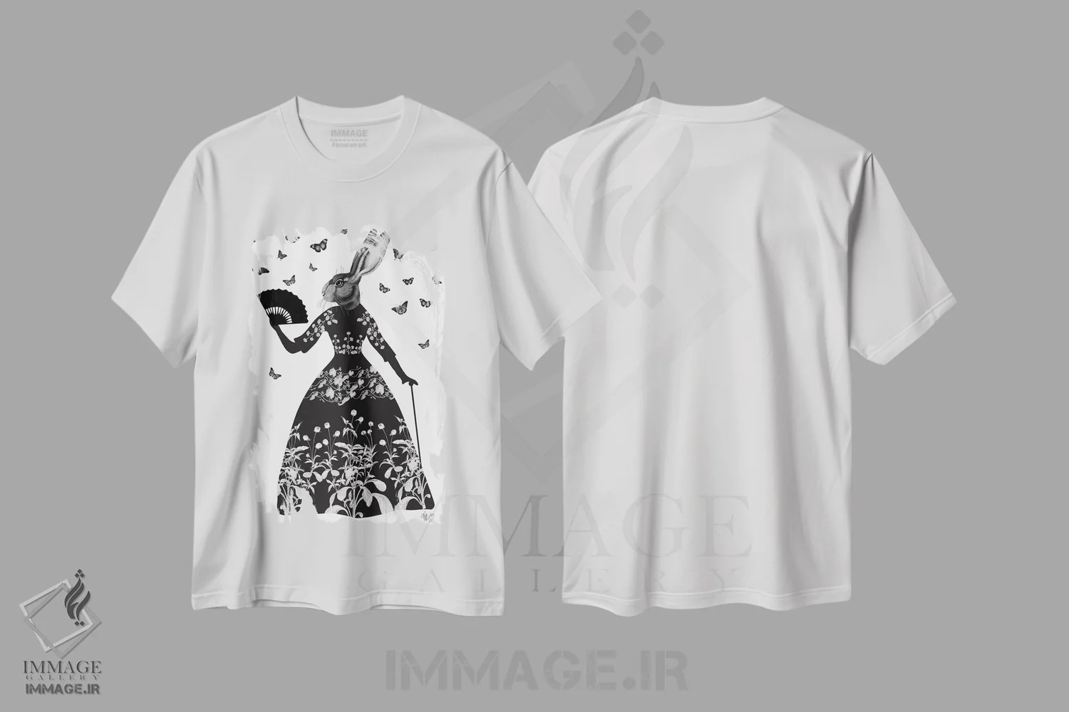 تیشرت سفید طرح دار خرگوش سیاه ۲، هنر دیجیتال اثر فب فانکی | immage.ir