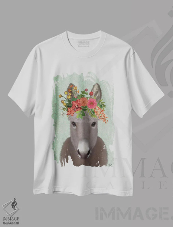 تیشرت سفید طرح دار الاغ کولی وار ۴، دکور بوهمی اثر فب فانکی | فروشگاه ایماژ