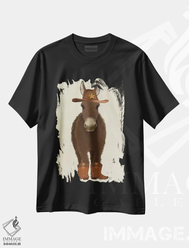 تیشرت مشکی طرح دار الاغ کابوی، تزئینی اثر فب فانکی | فروشگاه ایماژ