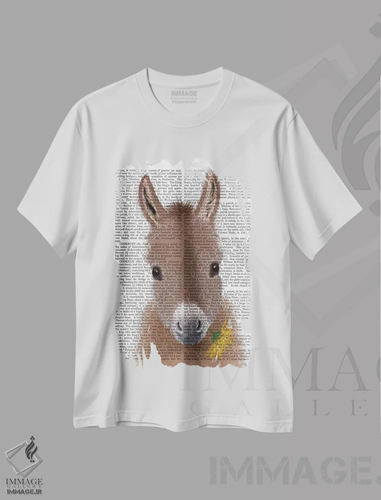 تیشرت سفید طرح دار الاغ با گل زرد، تزئینی اثر فب فانکی | فروشگاه ایماژ