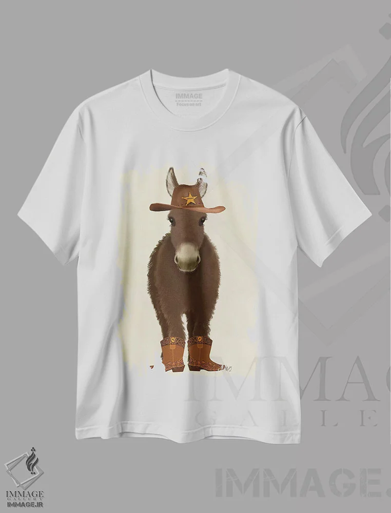 تیشرت سفید طرح دار الاغ کابوی، تزئینی اثر فب فانکی | immage.ir