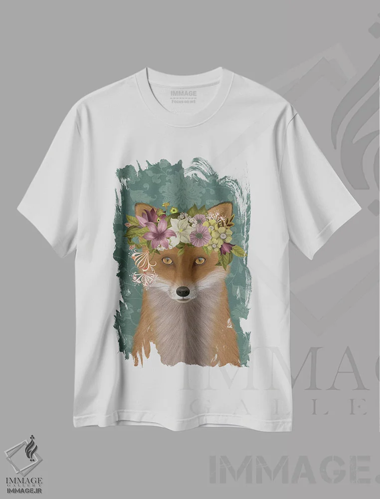 تیشرت سفید طرح دار روباه کولی وار، دکور بوهمی اثر فب فانکی | فروشگاه ایماژ