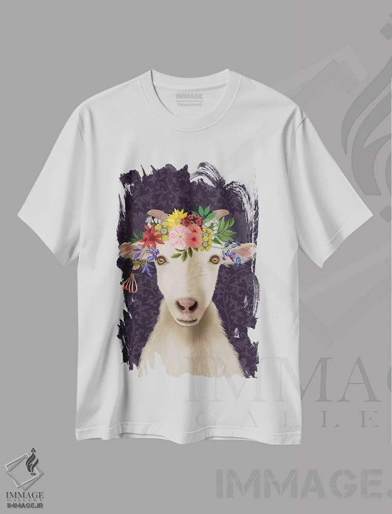 تیشرت سفید طرح دار بز کولی وار ۱، تزئینی اثر فب فانکی | immage.ir
