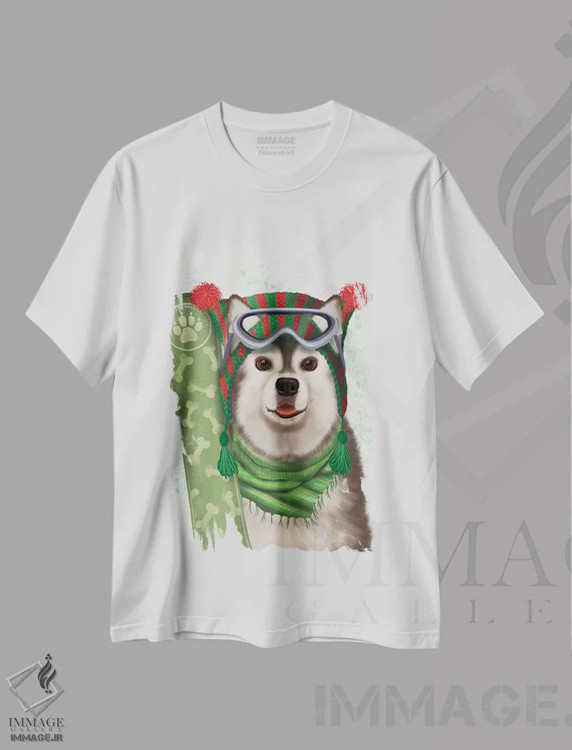 تیشرت سفید طرح دار هاسکی اسنوبورد، تزئینی اثر فب فانکی | فروشگاه ایماژ