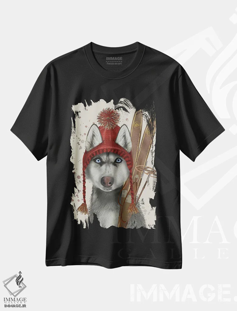 تیشرت مشکی طرح دار هاسکی، اسکی، تزئینی اثر فب فانکی | فروشگاه ایماژ