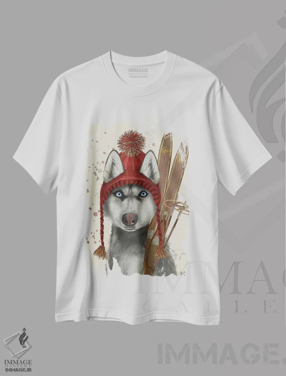 تیشرت سفید طرح دار هاسکی، اسکی، تزئینی اثر فب فانکی | immage.ir