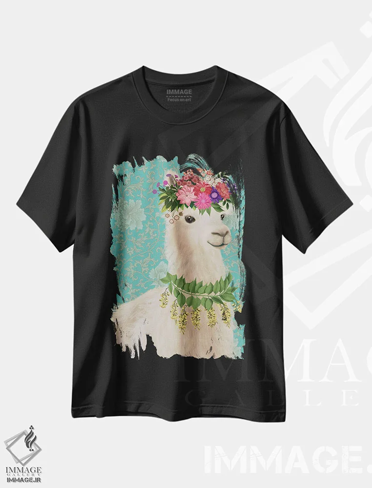 تیشرت مشکی طرح دار لاما کولی وار ۲، دکور بوهمی اثر فب فانکی | immage.ir
