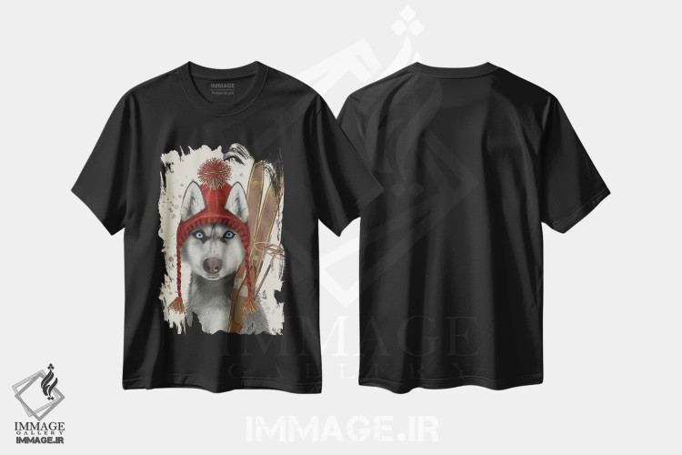 تیشرت مشکی طرح دار هاسکی، اسکی، تزئینی اثر فب فانکی | فروشگاه ایماژ