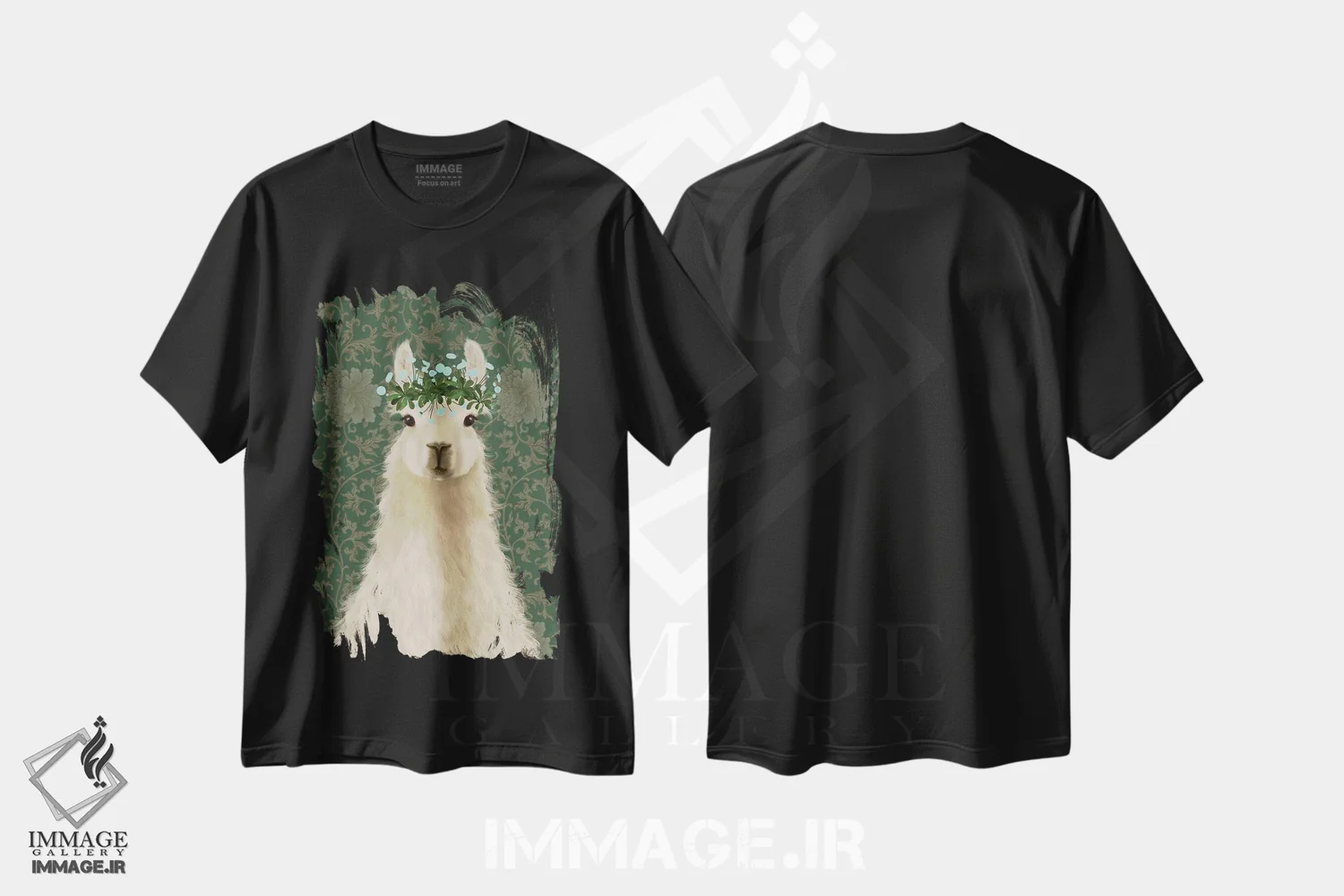 تیشرت مشکی طرح دار لاما کولی وار ۱، دکور بوهمی اثر فب فانکی | فروشگاه ایماژ