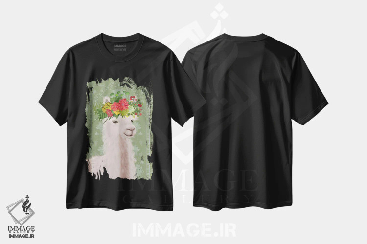 تیشرت مشکی طرح دار لاما کولی وار ۴، دکور بوهمی اثر فب فانکی | فروشگاه ایماژ