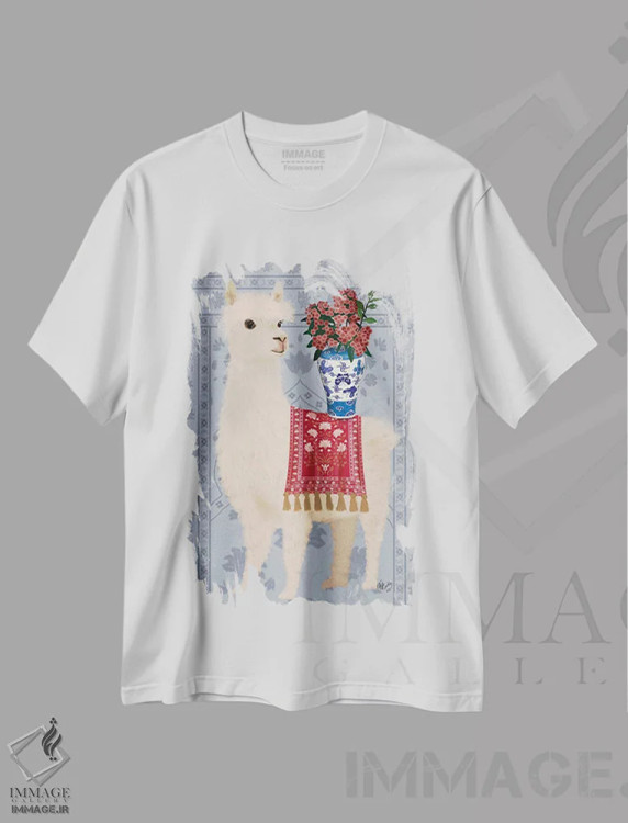 تیشرت سفید طرح دار لاما با سبک چینی ۲، دکور آسیایی اثر فب فانکی | فروشگاه ایماژ