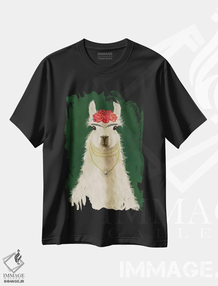 تیشرت مشکی طرح دار لاما F، تزئینی اثر فب فانکی | immage.ir
